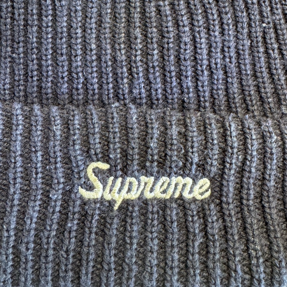 Supreme Navy Ribbed Beanie - Picture 4 of 5